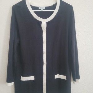 Susina black cream button down cardigan sweater large (Nordstrom) 3/4 sleeves